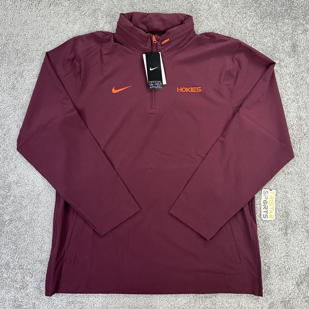 Virginia Tech Hokies Coaches Jacket Mens Large NCAA Football Nike 1/4 Zip Hooded
